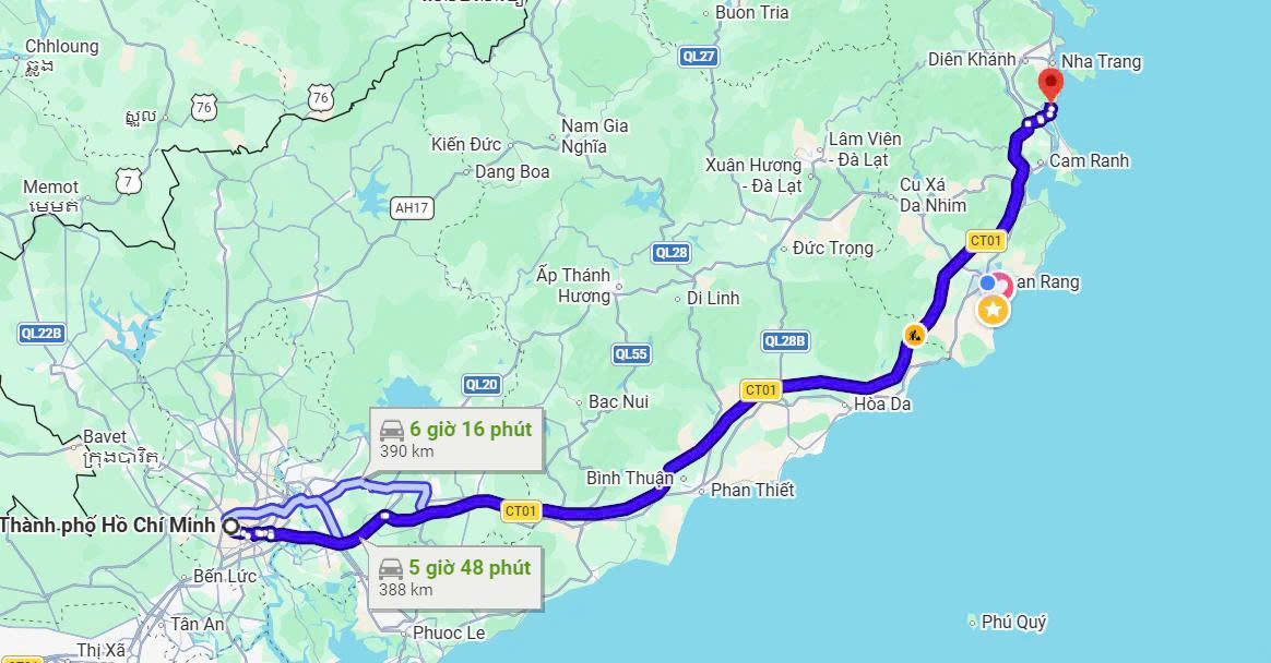 Thời gian đi Cam Ranh từ Sài Gòn